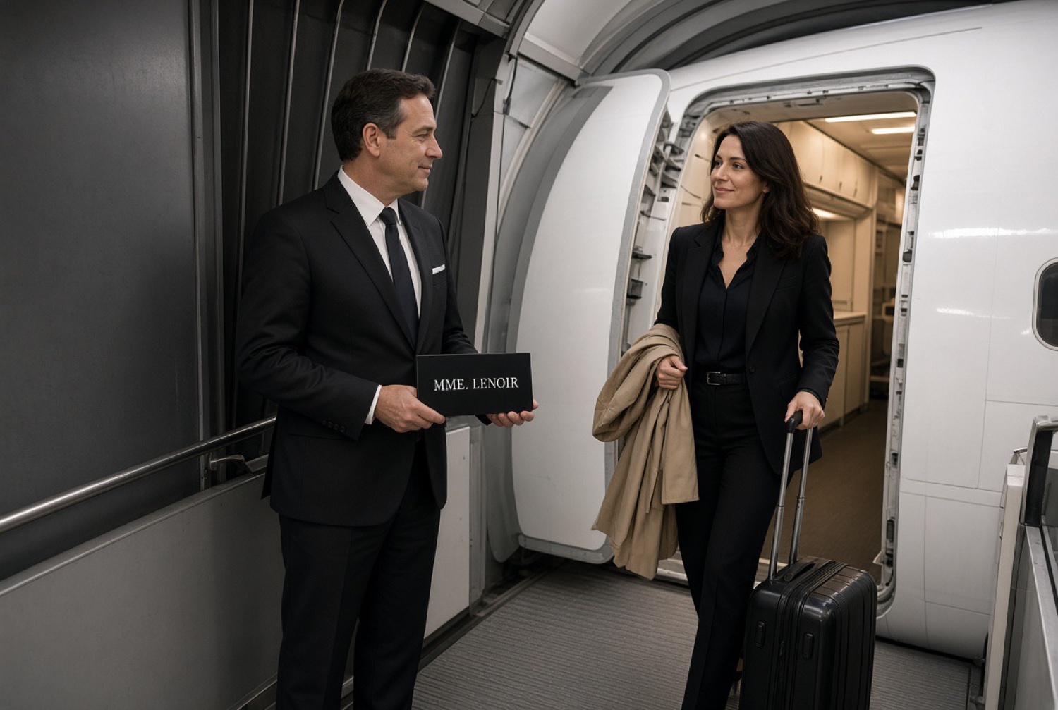 Royal Twins meet and greet agent welcoming a traveler at Paris Charles de Gaulle airport